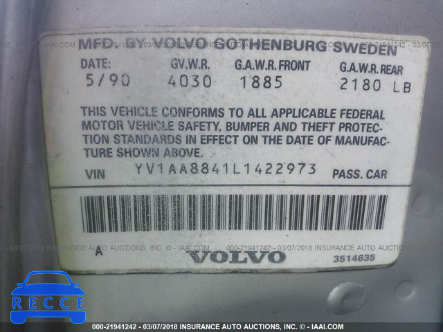 1990 VOLVO 240 DL YV1AA8841L1422973 image 8