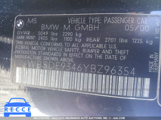 2000 BMW M5 WBSDE9346YBZ96354 зображення 8