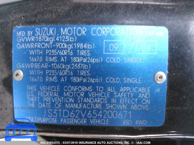 2005 SUZUKI GRAND VITARA LX/EX JS3TD62V654200671 зображення 8