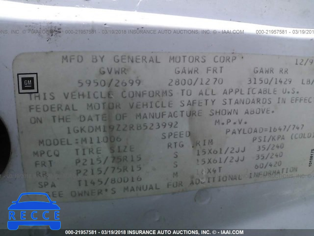 1994 GMC SAFARI XT 1GKDM19Z2RB523992 зображення 8