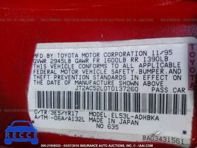 1996 TOYOTA TERCEL STD/DX JT2AC52L0T0137260 image 8