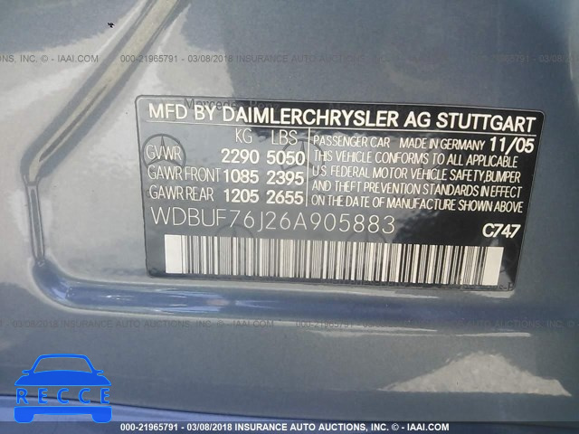 2006 MERCEDES-BENZ E 55 AMG WDBUF76J26A905883 Bild 6