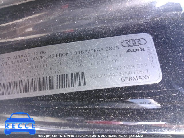 2007 AUDI S8 QUATTRO WAUPN44E97N012607 Bild 8