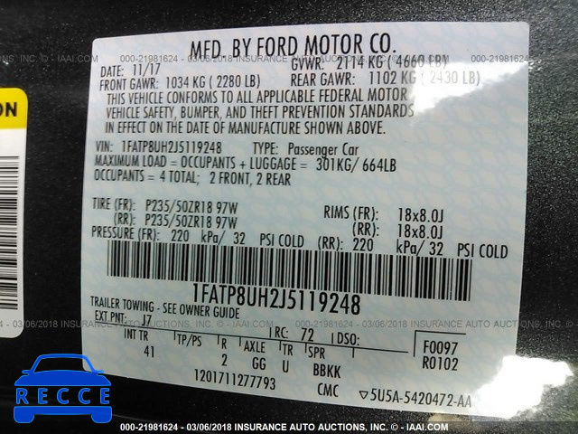 2018 FORD MUSTANG 1FATP8UH2J5119248 image 8