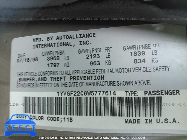 1998 MAZDA 626 DX/LX 1YVGF22C8W5777614 image 8