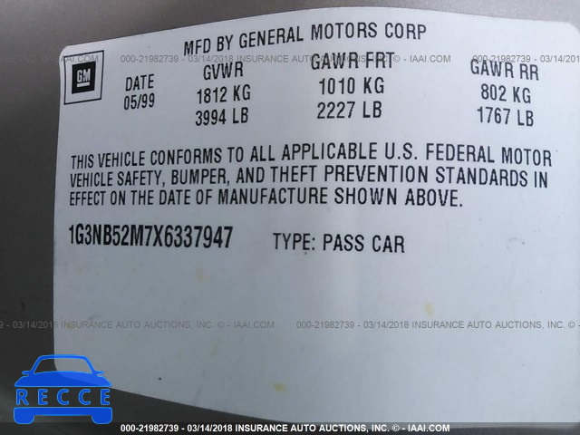 1999 OLDSMOBILE CUTLASS GL 1G3NB52M7X6337947 зображення 8