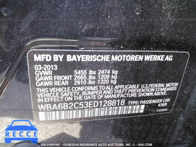 2014 BMW 650 I/GRAN COUPE WBA6B2C53ED128818 зображення 8