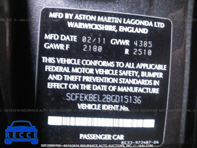 2011 ASTON MARTIN V8 VANTAGE S SCFEKBEL2BGD15136 зображення 8