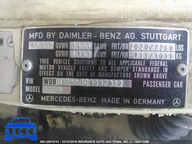 1982 MERCEDES-BENZ 240 D WDBAB23A4CB337812 image 8