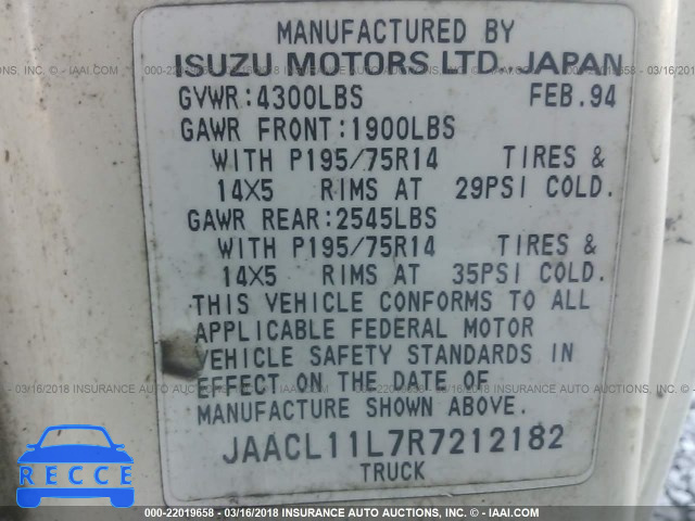 1994 ISUZU CONVENTIONAL SHORT BED JAACL11L7R7212182 image 8