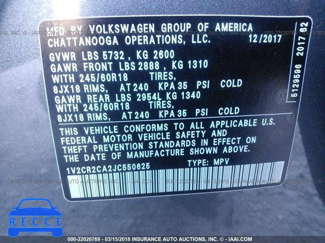 2018 VOLKSWAGEN ATLAS SE 1V2CR2CA2JC550625 image 8