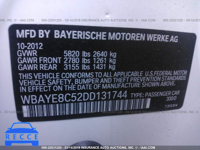 2013 BMW 750 LI WBAYE8C52DD131744 image 8