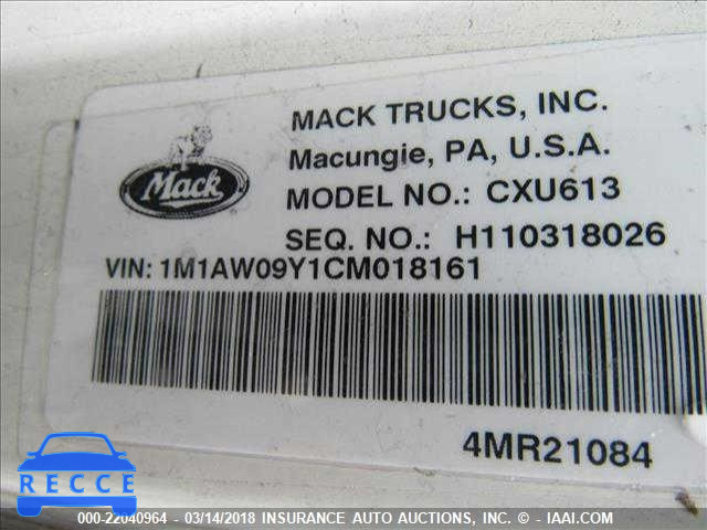 2012 MACK CXU613 CXU600 1M1AW09Y1CM018161 зображення 9