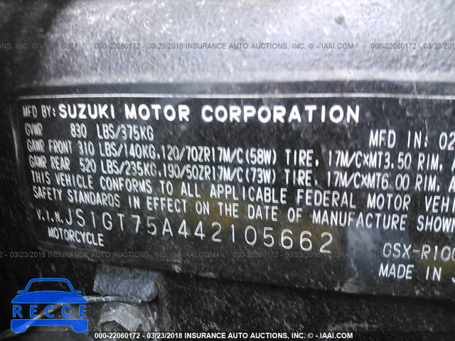2004 SUZUKI GSX-R1000 JS1GT75A442105662 image 9