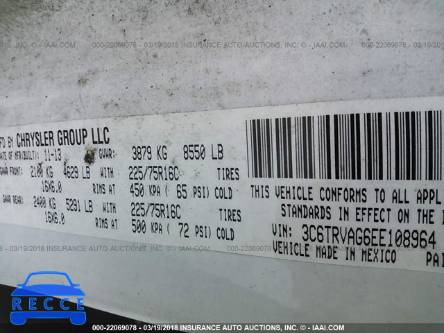 2014 RAM PROMASTER 1500 1500 STANDARD 3C6TRVAG6EE108964 image 8