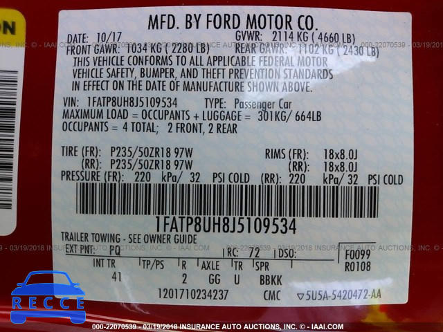 2018 FORD MUSTANG 1FATP8UH8J5109534 image 8