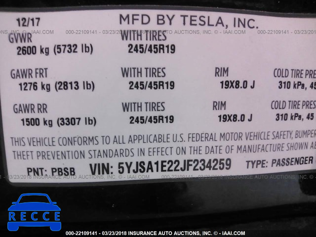 2018 TESLA MODEL S 5YJSA1E22JF234259 Bild 8