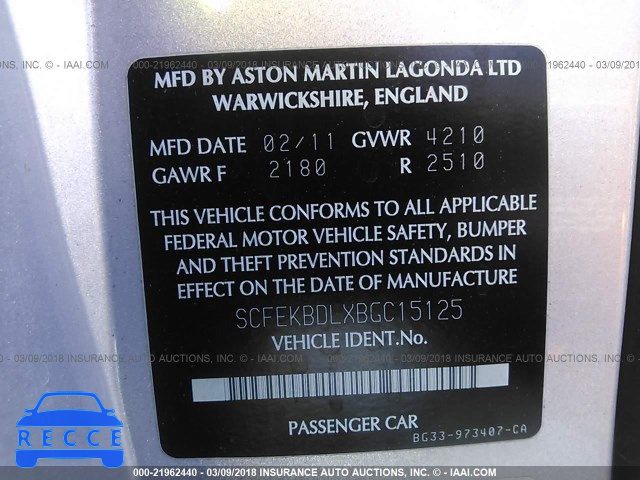 2011 ASTON MARTIN V8 VANTAGE S SCFEKBDLXBGC15125 Bild 8