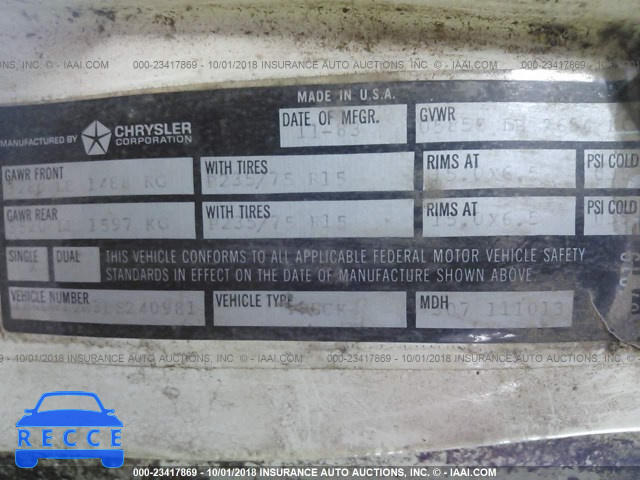 1984 DODGE RAMCHARGER AW-100 1B4GW12W3ES240981 image 8