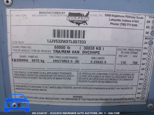 2007 WABASH NATIONAL CORP VAN 1JJV532W27L007333 image 8