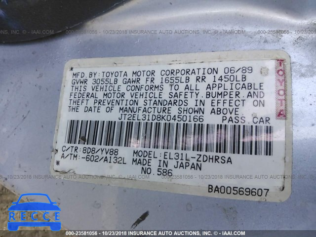 1989 TOYOTA TERCEL JT2EL31D8K0450166 image 8