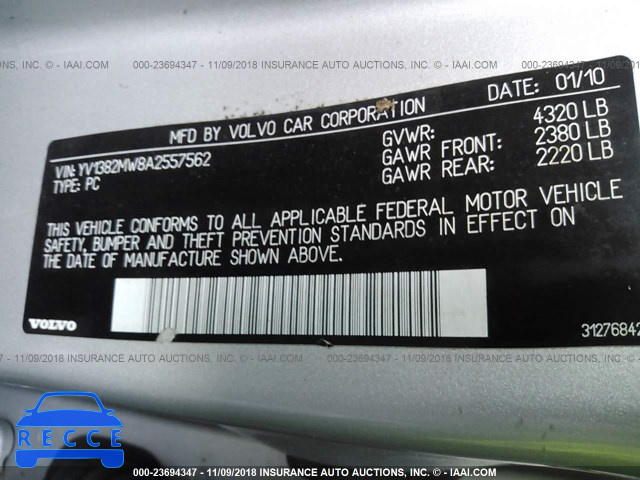 2010 VOLVO V50 2.4I YV1382MW8A2557562 image 8