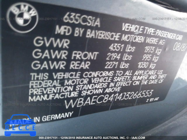 1988 BMW 635 CSI AUTOMATICATIC WBAEC8414J3266553 зображення 8