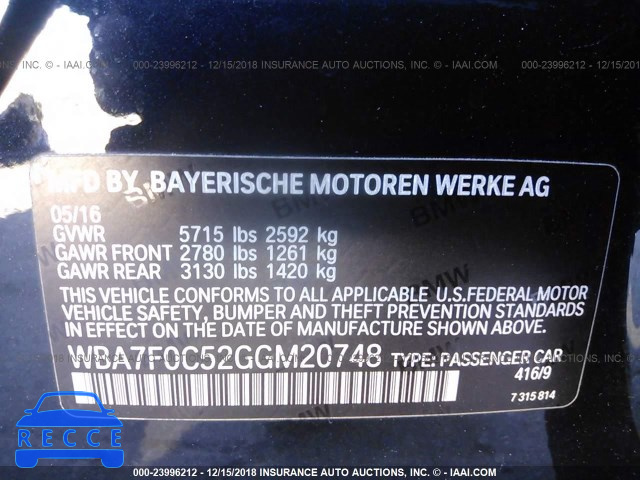 2016 BMW 750 I WBA7F0C52GGM20748 image 8
