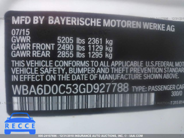 2016 BMW 640 I/GRAN COUPE WBA6D0C53GD927788 Bild 8