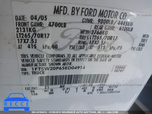 2005 FORD F250 SUPER DUTY 1FTSW20P65ED04914 image 8