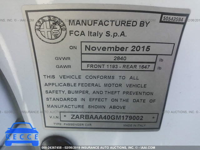 2016 ALFA ROMEO 4C ZARBAAA40GM179002 image 8