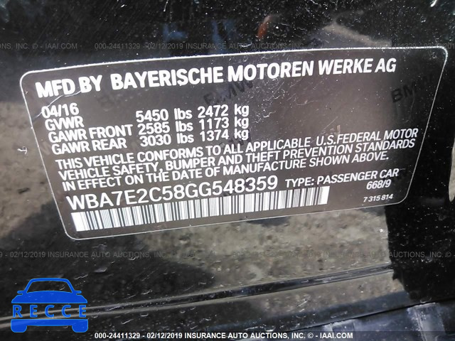 2016 BMW 740 I WBA7E2C58GG548359 зображення 8