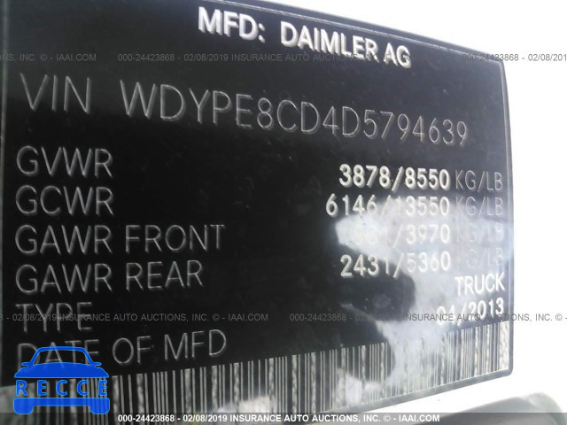 2013 FREIGHTLINER SPRINTER 2500 WDYPE8CD4D5794639 image 8