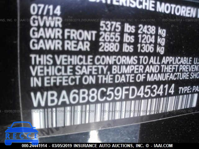 2015 BMW 640 XI/GRAN COUPE WBA6B8C59FD453414 зображення 8