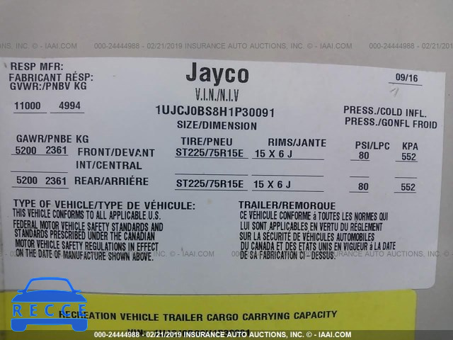 2017 JAYCO OTHER 1UJCJ0BS8H1P30091 image 8