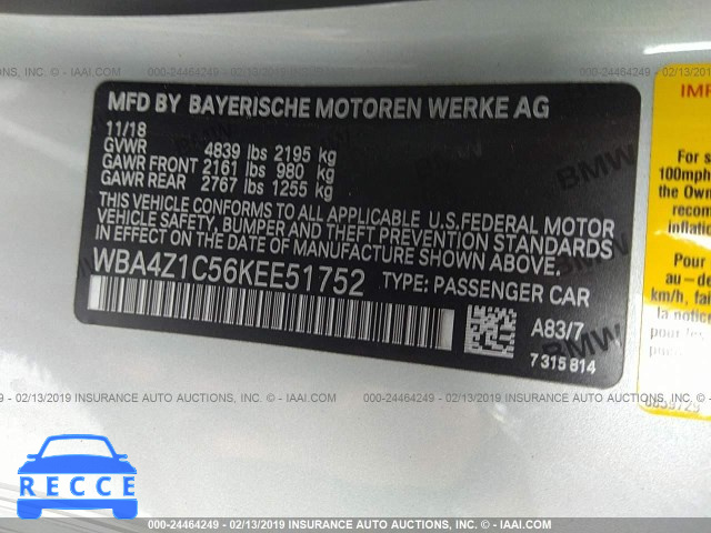 2019 BMW 430I WBA4Z1C56KEE51752 Bild 8
