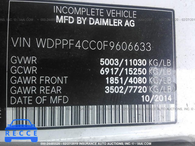 2015 FREIGHTLINER SPRINTER 3500 WDPPF4CC0F9606633 image 8