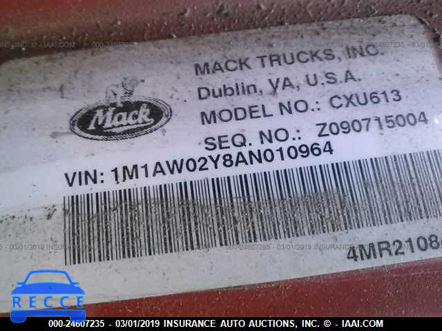 2010 MACK CXU613 CXU600 1M1AW02Y8AN010964 зображення 9