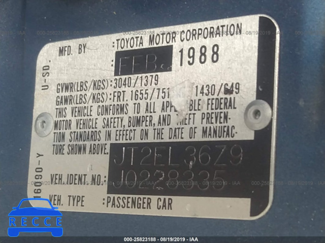 1988 TOYOTA TERCEL EZ JT2EL36Z9J0228335 image 8