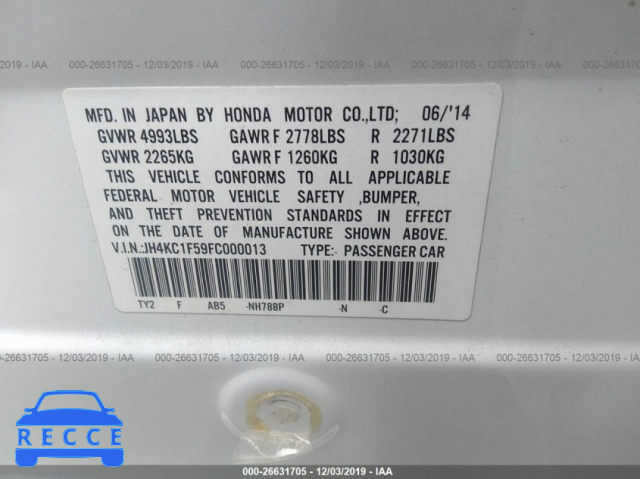 2015 ACURA RLX TECH JH4KC1F59FC000013 зображення 9