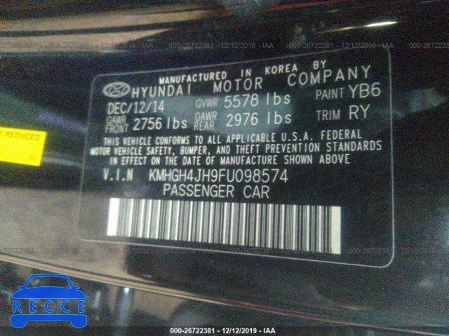 2015 HYUNDAI EQUUS SIGNATURE/ULTIMATE KMHGH4JH9FU098574 image 8
