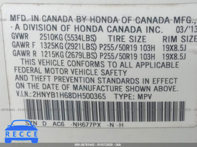 2013 ACURA ZDX 2HNYB1H68DH500365 image 8