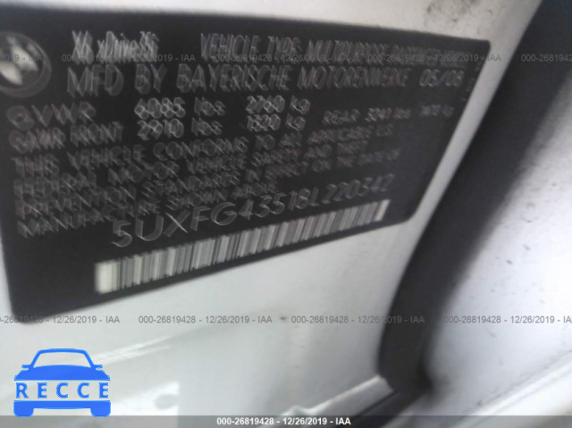 2008 BMW X6 XDRIVE35I 5UXFG43518L220342 зображення 8