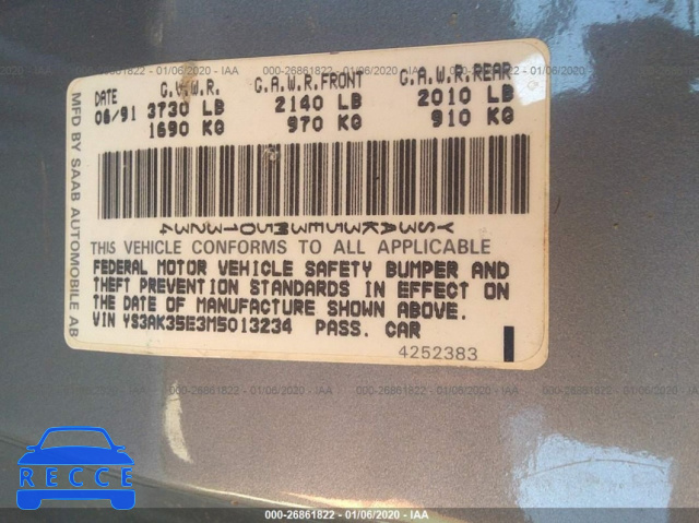 1991 SAAB 900 S YS3AK35E3M5013234 image 8