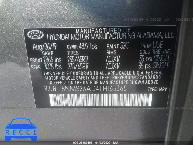 2020 HYUNDAI SANTA FE SE 5NMS23AD4LH165365 image 8