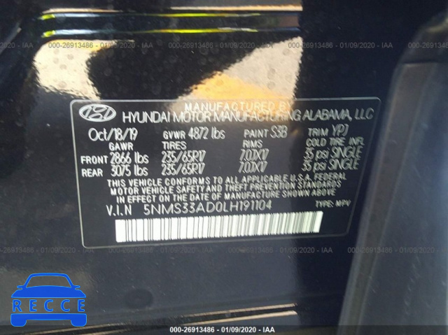 2020 HYUNDAI SANTA FE SEL/SEL PLUS 5NMS33AD0LH191104 Bild 8