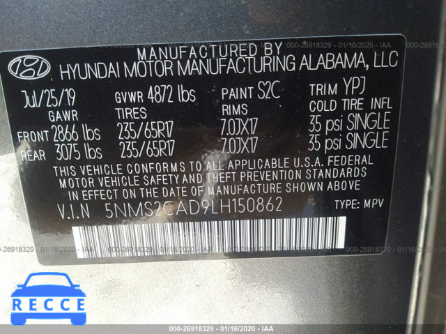 2020 HYUNDAI SANTA FE SE 5NMS2CAD9LH150862 image 8