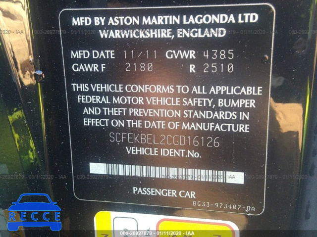 2012 ASTON MARTIN V8 VANTAGE S SCFEKBEL2CGD16126 зображення 7