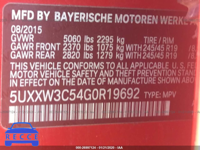 2016 BMW X4 XDRIVE28I 5UXXW3C54G0R19692 image 8