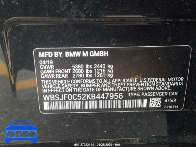 2019 BMW M5 WBSJF0C52KB447956 image 7